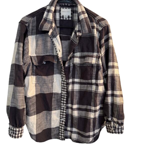 American Eagle Tops - American Eagle Shirt Women's Black/White Plaid Button Down Long Sleeve Sz M